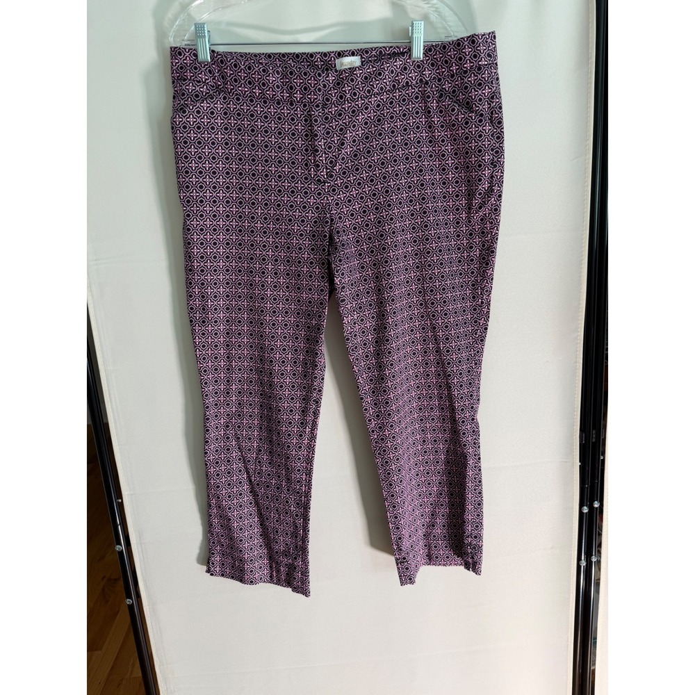 Laundry by Shelli Segal Pink Black Geometric Floral Ankle Pants Size 14